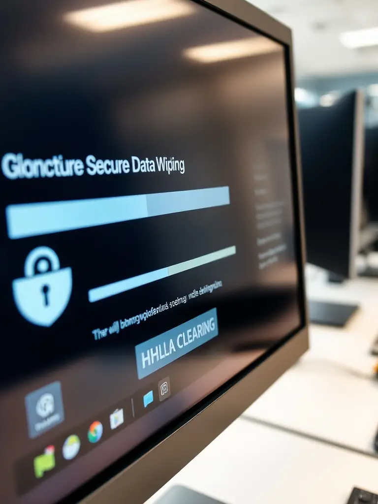 Secure data wiping process on a MacBook, emphasizing the protection of customer data.