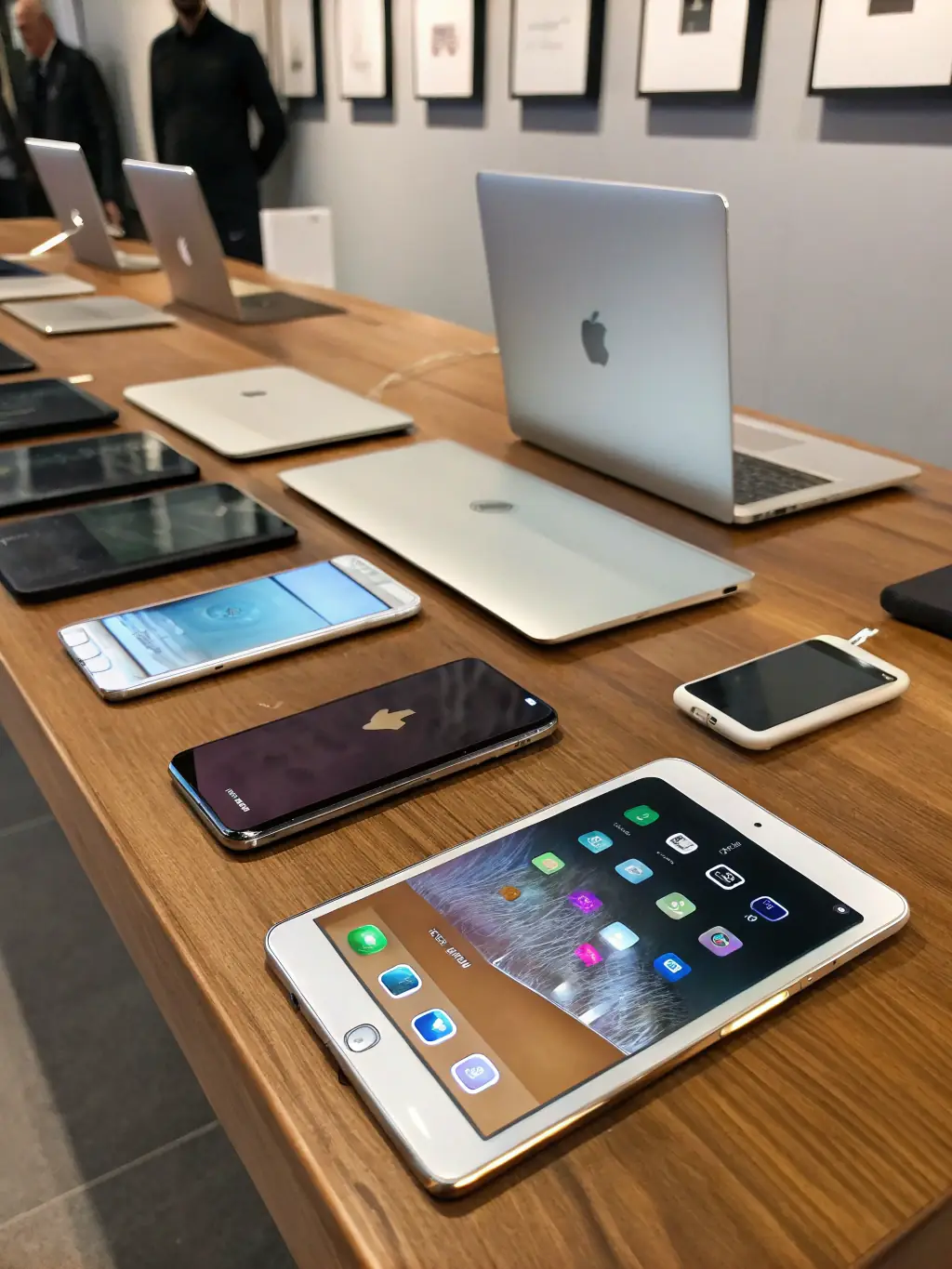 An image of various iPad models (iPad Pro, iPad Air, iPad Mini) neatly arranged on a table, showcasing the range of devices SellMyApple buys.