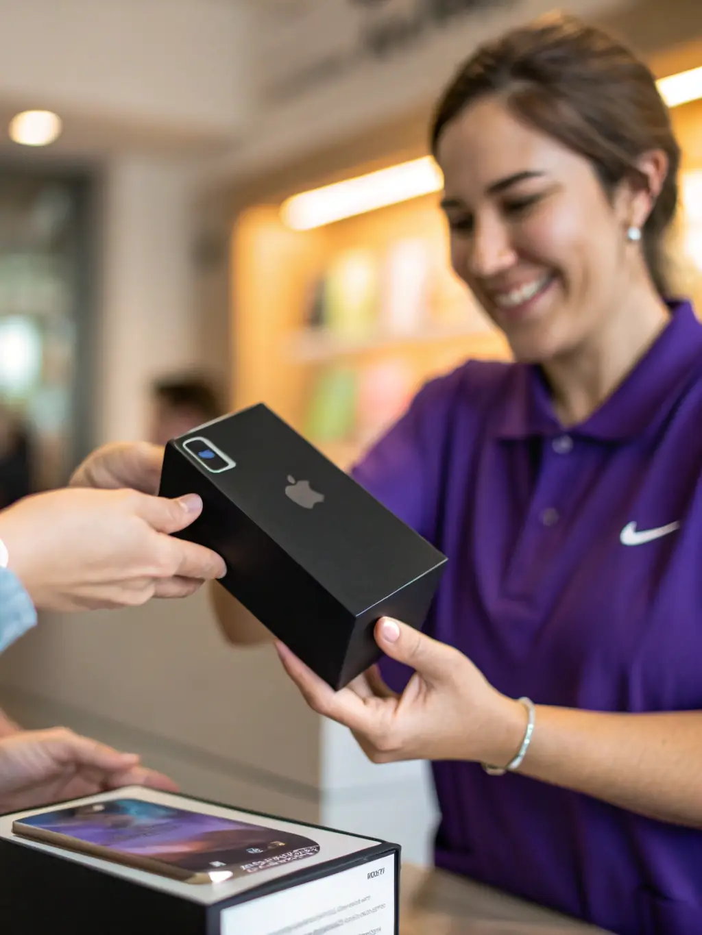 A person receiving cash for their Apple device at the SellMyApple store, emphasizing the quick payment process.
