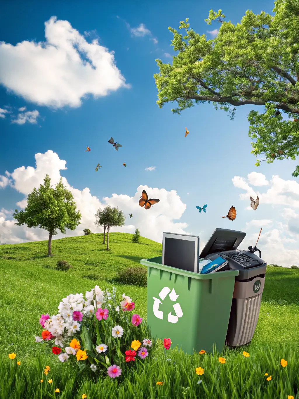 An image of various Apple devices being recycled responsibly, showcasing the commitment to environmental sustainability.